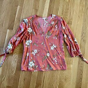 Rebecca Taylor Peach Lita Floral Silk Blend Blouse, Size 2